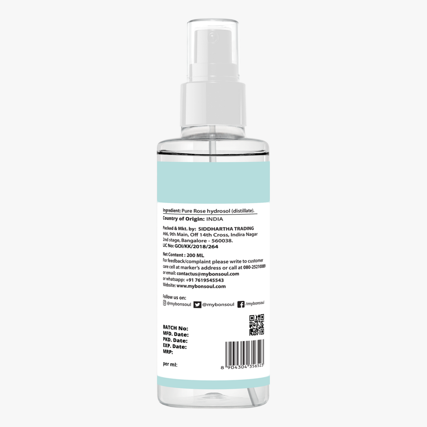 Bonsoul Pure and Natural, Preservative Free Rose Water Distillate