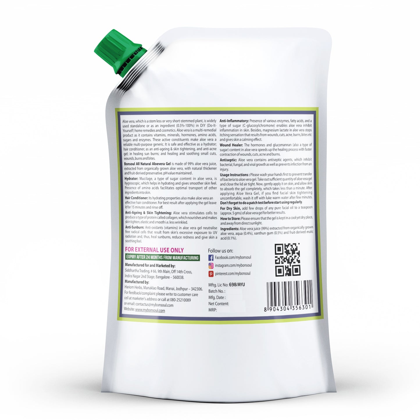 Bonsoul All Natural Pure Aloe Vera Gel