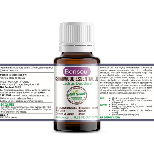 Bonsoul 100% Pure and Wild Crafted Cedarwood Essential Oil