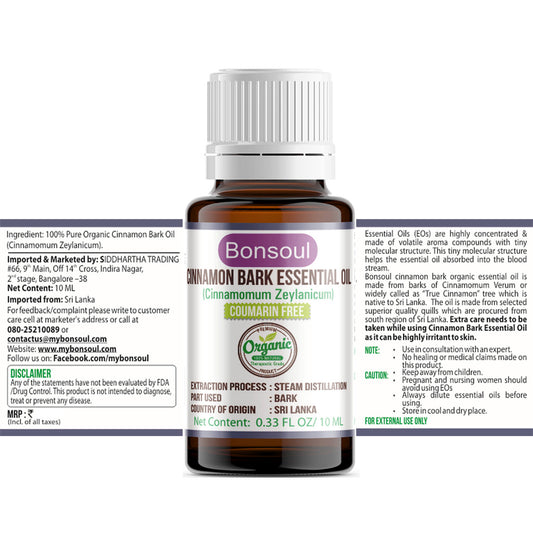 Bonsoul 100% Pure and Organic Cinnamon Bark Essential Oil