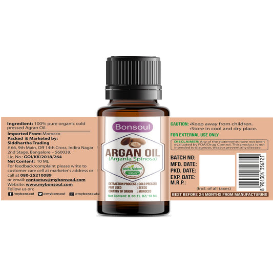 Bonsoul 100% Pure and Organic Cold Pressed Moroccon Argan Carrier Oil
