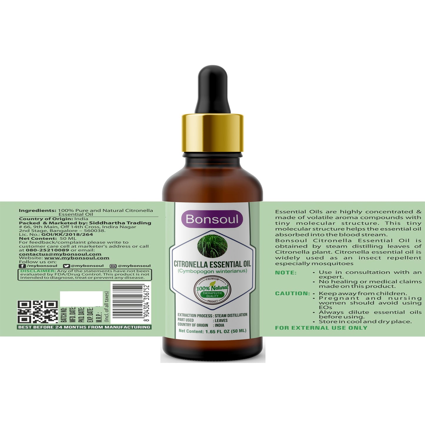 Bonsoul 100% Pure and Natural Citronella Essential Oil