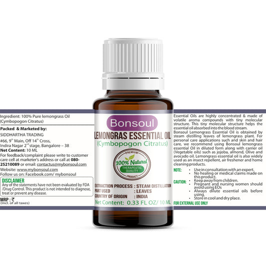 Bonsoul 100% Pure and Natural Lemon Grass Essential Oil