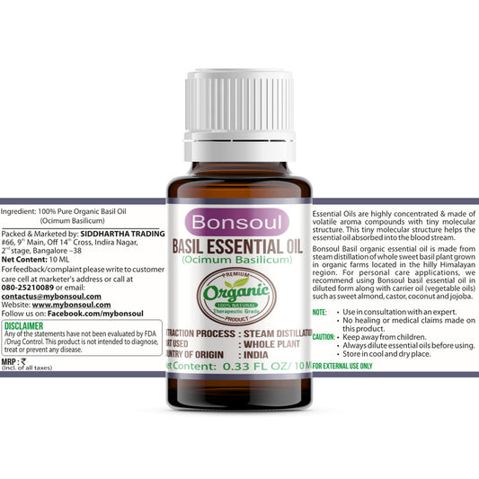 Bonsoul 100% Pure and Organic Basil Essential Oil