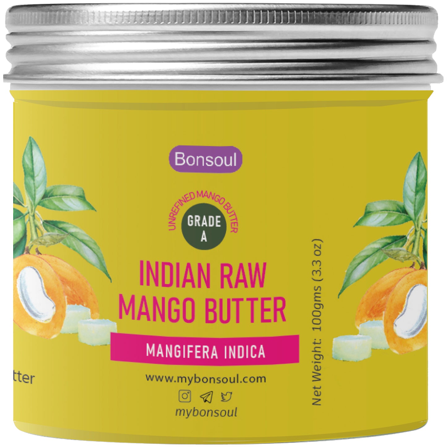 Bonsoul Grade A, Organic, unrefined, Indian Raw Mango Butter