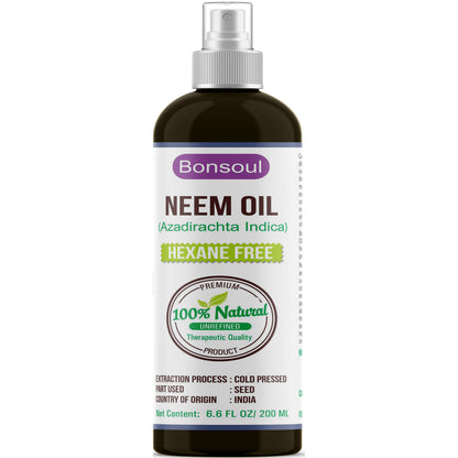 Bonsoul 100% Pure and Natural Cold Pressed Unrefined Wild Neem Oil