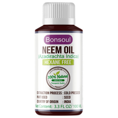 Bonsoul 100% Pure and Natural Cold Pressed Unrefined Wild Neem Oil