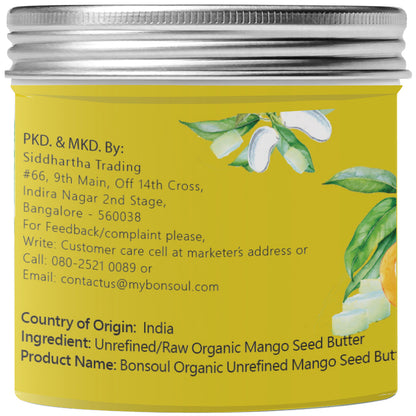 Bonsoul  Grade A, Organic, unrefined, Indian Raw Mango Butter